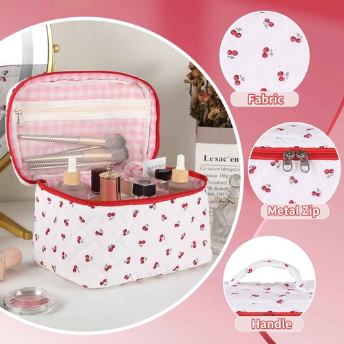 Sarrany 3Pcs Makeup Bag Set,Quilted makeup bag,Floral Cosmetic Bag for Women, Cute Cotton Cosmetic Bag, Wide-open Easy to Take, Flower Toiletry Organizer Bag