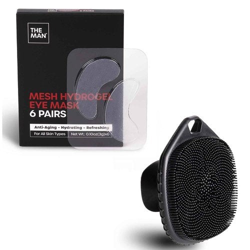 The Man Silicone Face Scrubber for Men, Exfoliating Face Massager, Flex Face Brush for Men, Removes Dead & Dry Skin, Shower Facial Cleansing Brush (Face Scrubber & 6 Pairs Eye Mask)