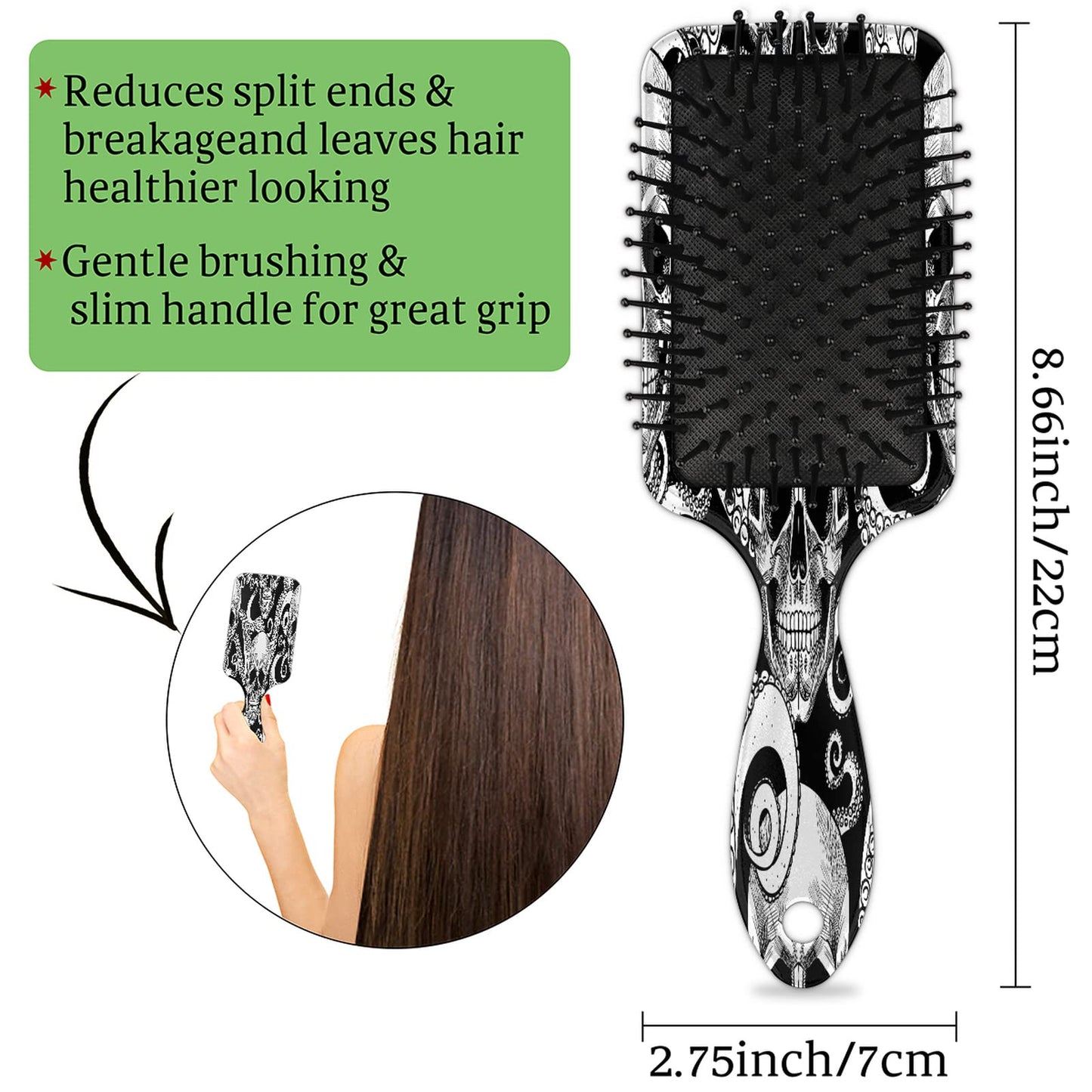 Octopus Tentacles Skull Paddle Hairbrush,Animal Tentacles Large Paddle Hair Brush for Long Short Curly Thick Thin Hair for Men Women Kids,Wet or Dry Hair,Massaging Scalp,Reducing Tangle & Hair Breakage