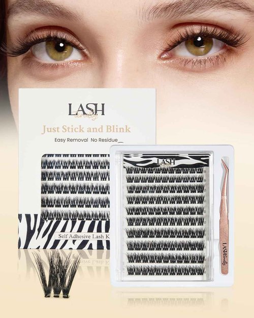 Lashterally Self Adhesive Eyelashes Pre-glued Easy Removal 5D Double Dare Lash Clusters High Resilience Ultra Thin Lightweight Press on False Eyelashes 110 Clusters Lash Clusters Kit
