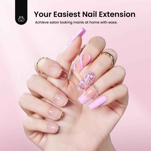 Beetles Gel Nail Kit Etch-X, Medium Square, 576pcs 12Size, with Nail Dehydrator and Primer, Solid Glue Mini Lamp, Half Matte Gel Nail Tips Acrylic Tips Easy DIY Extension Set Gift for Women