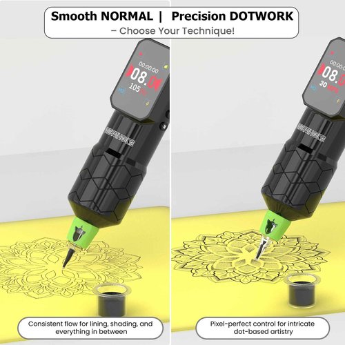 Wormhole Tattoo Gun Wireless Tattoo Machine 1500mAh Battery Aluminum Alloy Smart Tattoo Pen Dot Working Mode Multifunctional Machine for Professional Artist Black