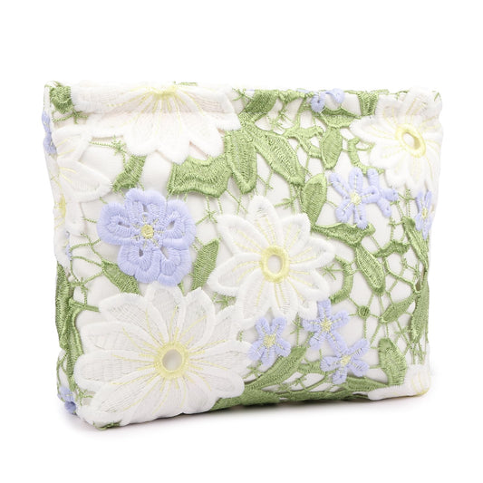 WONEDIRR Makeup Bag - Travel Make Up Bag Lace Flower - Floral Cosmetic Bag for Women - Portable Makeup Organizer Bag for Business Trip Green