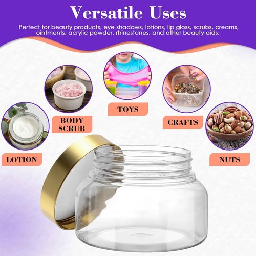 36 Pack 8 oz Plastic Cosmetic Containers With Lids Refillable Clear Empty Travle Jars Containers for Body Butter,Sugar Scrubs,Cream,Lotions,Candy, Waterproof Label&Spatulas - (Rose Gold Lid)