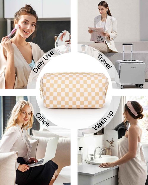 NAONAYA Makeup Travel Bag,Cosmetics Organizer Toiletry Bag,Large Capacity Waterproof Portable Lightweight Makeup Case Gifts for Women and Girls,Neoprene Checkered
