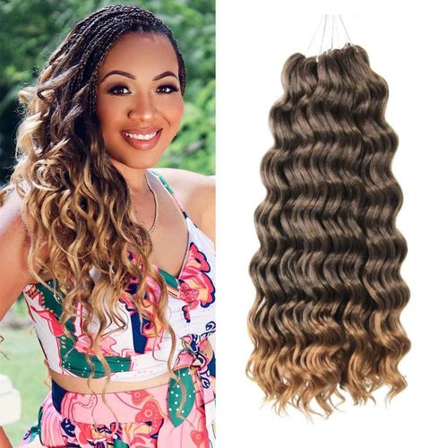 Niseyo NU Ocean Wave Crochet Hair 18 Inch 8 Packs Soft Deep Twist Crochet Braids Synthetic Wavy Braiding Hair Extensions (T27 Ombre Honey Blonde)