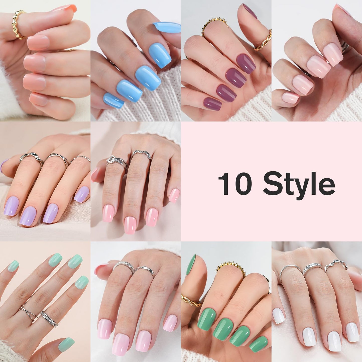 Mixed 10 Colors Nail Tips Press On Nails Short Length Square 240PCS Glue On Nails Kit, Jofay Fashion Glossy Solid Colors Nail Tips Set Nail File Buffer Nails Stickers for Nail Art DIY