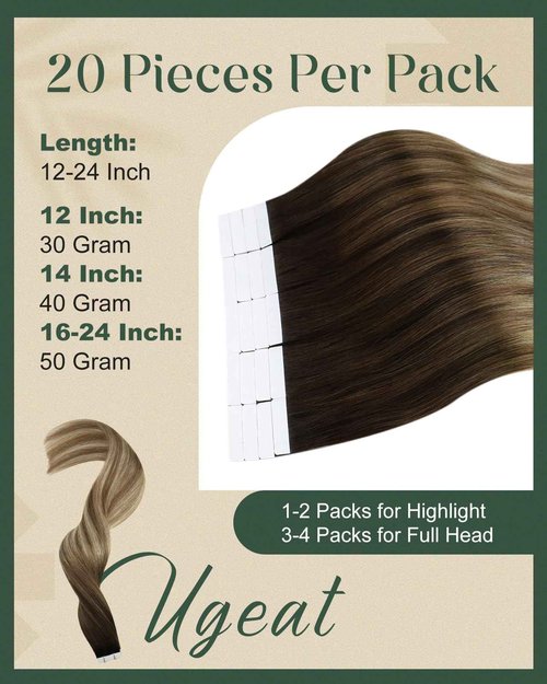 Ugeat Blonde Tape in Extensions Real Human Hair Ombre Hair Extensions Tape ins Dark Brown Mix Medium Brown with Light Blonde Ombre Straight Short Natural Hair for Thanksgiving Day 14Inch 40G 20Pcs