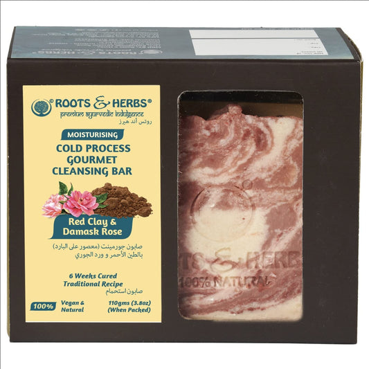 ROOTS AND HERBS Ayurvedic Bar Soap Natural Treatment 100% Vegan No Paraben No SLS No Sulphate Cleansing Red Clay & Damask Rose (Cold Process Gourmet Cleansing Bar) Soap