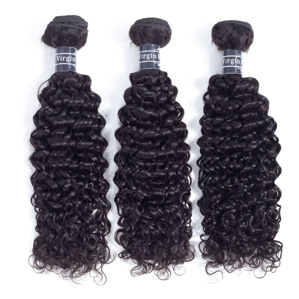 Amella Hair Brazilian Curly Human Hair Bundles with Closure Grade 8A Virgin Unprocessed Brazilian Hair Weave Bundles with Closure Free Part 16 18 20 with 16" Closure