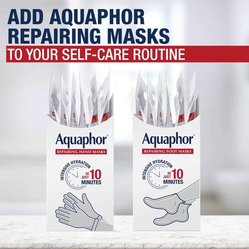 Aquaphor Repairing Hand Masks, Moisturizing Gloves for Dry Hands, Moisturizer for Dry Skin with Avocado Oil and Shea Butter, Pack of 6