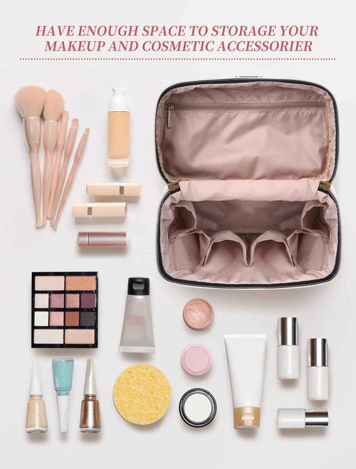 BALULHG Portable Capacity Travel Makeup Bag Organizer,Beige Cosmetic Waterproof Bags