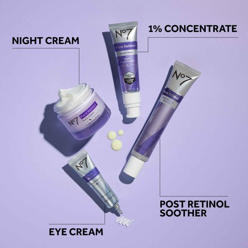 No7 Pure Retinol 1% Night Concentrate - Anti Wrinkle Retinol Serum with Collagen Peptides & Niacinamide for Younger Looking Skin - Firming Face Serum for Fine Lines & Wrinkles (30ml)
