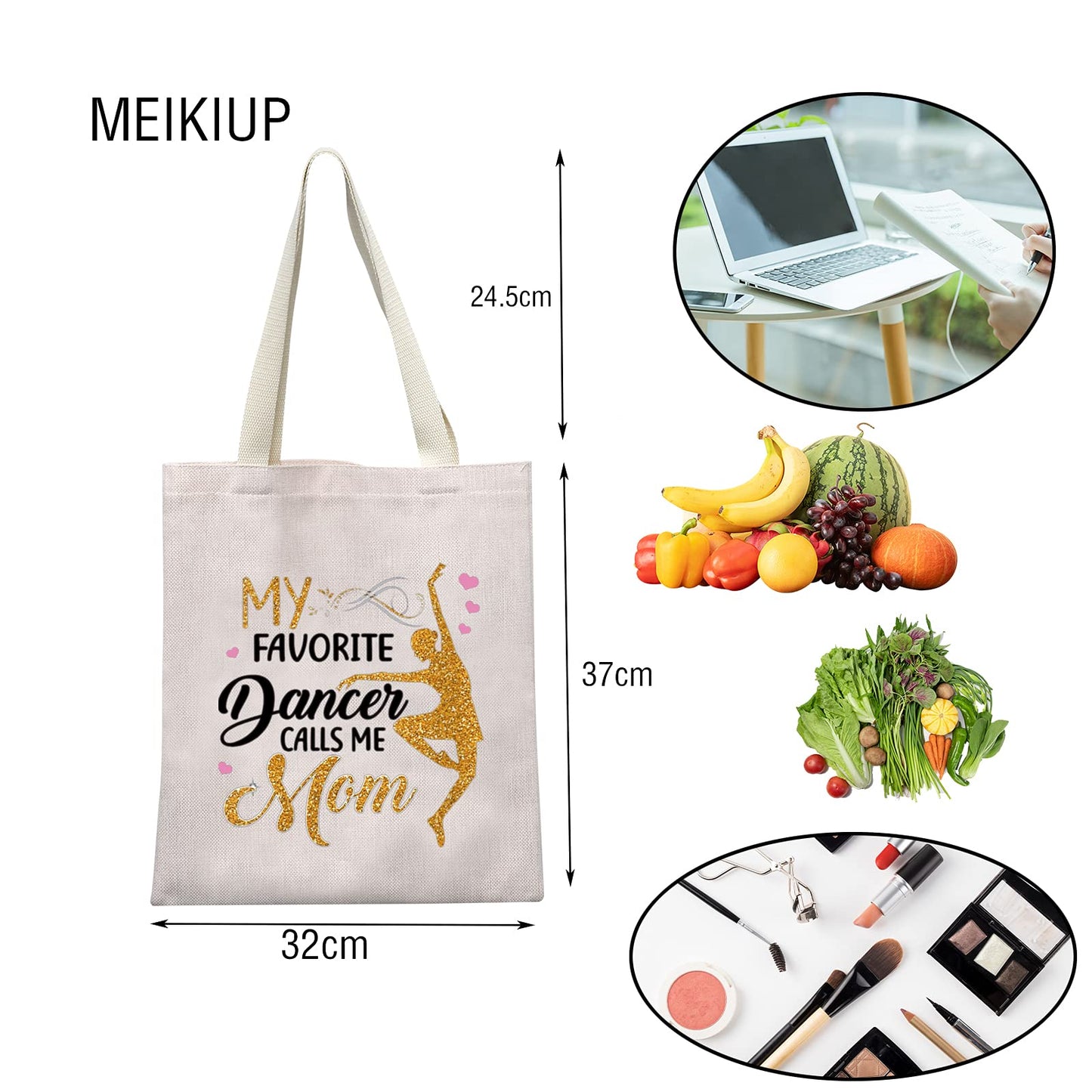 MEIKIUP Dance Mom Gift Ballet Mom Makeup Bag Dance Womens Gift My Favorite Dancer Calls Me Mom Travel Zipper Cosmetic Bag (Dancer Calls Me Mom tote bag)