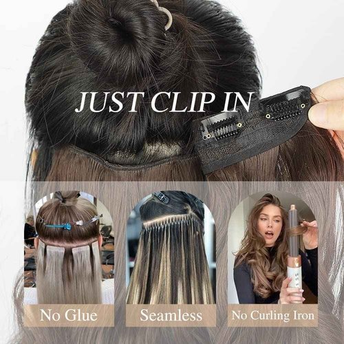 Human Hair Clip Extensions - Chocolate Brown to Caramel Blonde Ombre Highlight V Shape - 14" 70G 4/27 One Hairpiece 3/4 Full Head Balayage With 5 Secure Clips