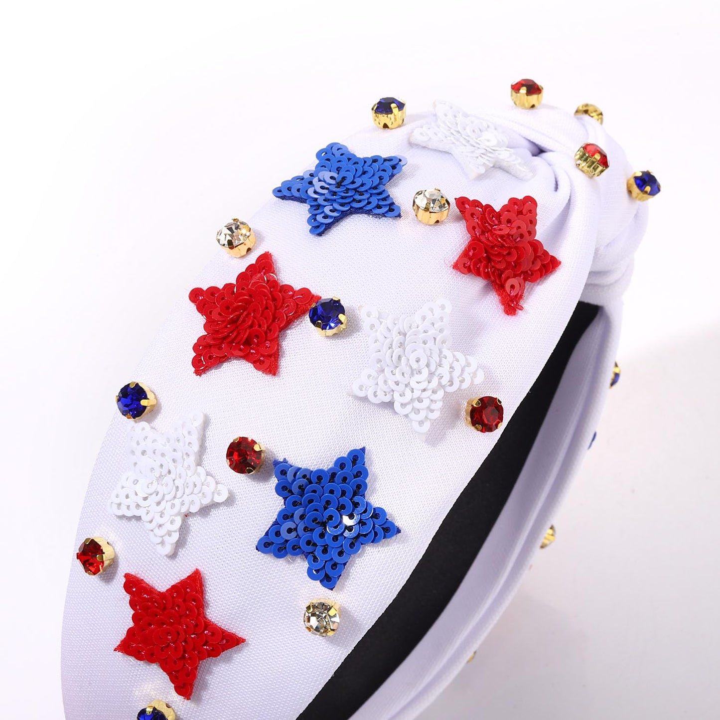 MOLOCH American Flag Headband 4th of July Headband Red White Blue USA Stars Heart Knotted Headband for Women Rhinestone Crystal Patriotic Hairband Party Hair Accessory Stars