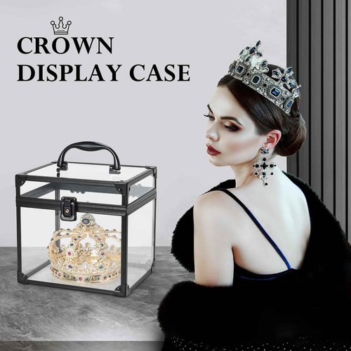 FRENESSA Portable Makeup Case Clear Crown Box Cosmetics Display Case Toiletry Organizer Box Transparent Acrylic Artists Train Case Travel Makeup Tools Storage for Vanity Bathroom Counter Dresser Case