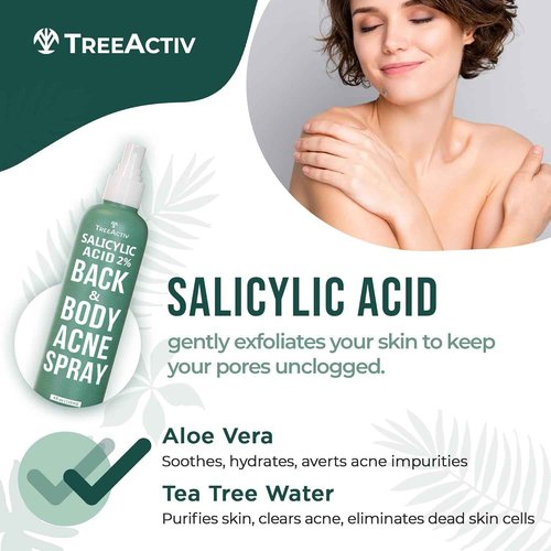 Salicylic Acid Back & Body Acne Spray, Back Acne Solution For Women And Men, Acne Body Spray with Tea Tree Oil, Fast-Drying Back Acne Spray, Fine Mist, Back Acne Spray, 4 fl oz, 2-pack