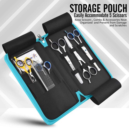 Shears Professional Leather 5 Scissor & Shear Storage Case for Hairstylist - Hairdresser -Scissor Holder Perfect for home-saloon use (TURQUOISE)