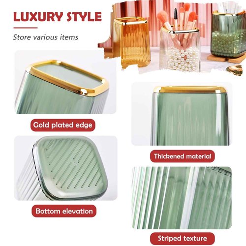 RAMFIYN Gold Clear Makeup Brush Holder, Vintage Cosmetic Beauty Organizers Cup for Vanity, Lip Pencil Holder Vintage Lipstick Holder - Green