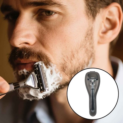 LUSTRIB 4 Pcs Razor Travel Case Set, 2 Black & 2 White Transparent Portable Manual Razor Cover, Travel Manual Shaver Razors Cover Holder Universal Shaver Storage Box Holder for Men (2.3x6.7)