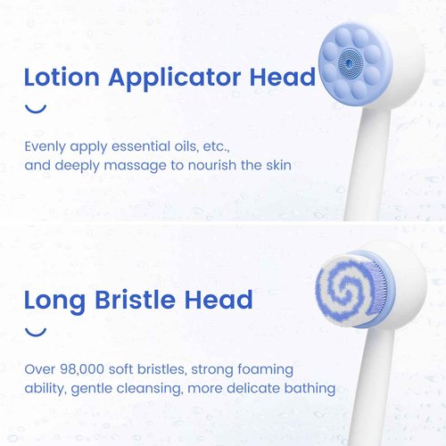 Oh,XIYU. Electric Back Scrubber for Shower Body Brush, Waterproof Shower Body Scrubber for Cleansing, Massaging, Rechargeable Bath Brush for Kids & Adults with 2 Heads & 3 Speed Modes, Milk White XY0