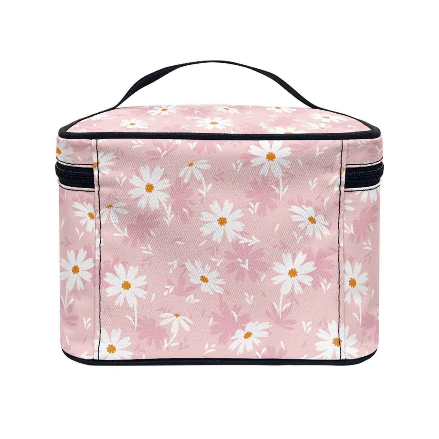 ELEDIZI Cute Pink Floral Makeup Bag Aesthetic Cosmetic Bags for Women Travel Toiletry Bag with Brush Holder Large Capacity Skincare Bag Portable Cosmetic Organizer Case Nice Gifts for Teenage Girls