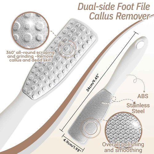 GEENOA New Foot Brush & Foot File Set(2PCS), 3-in-1 Foot Scrubber in Shower, 10.2’’-27.5’’Adjustable Long Handle Foot Scrub Brush and Upgrade Foot File Callus Remover, Gift-Box Packed(White Set)