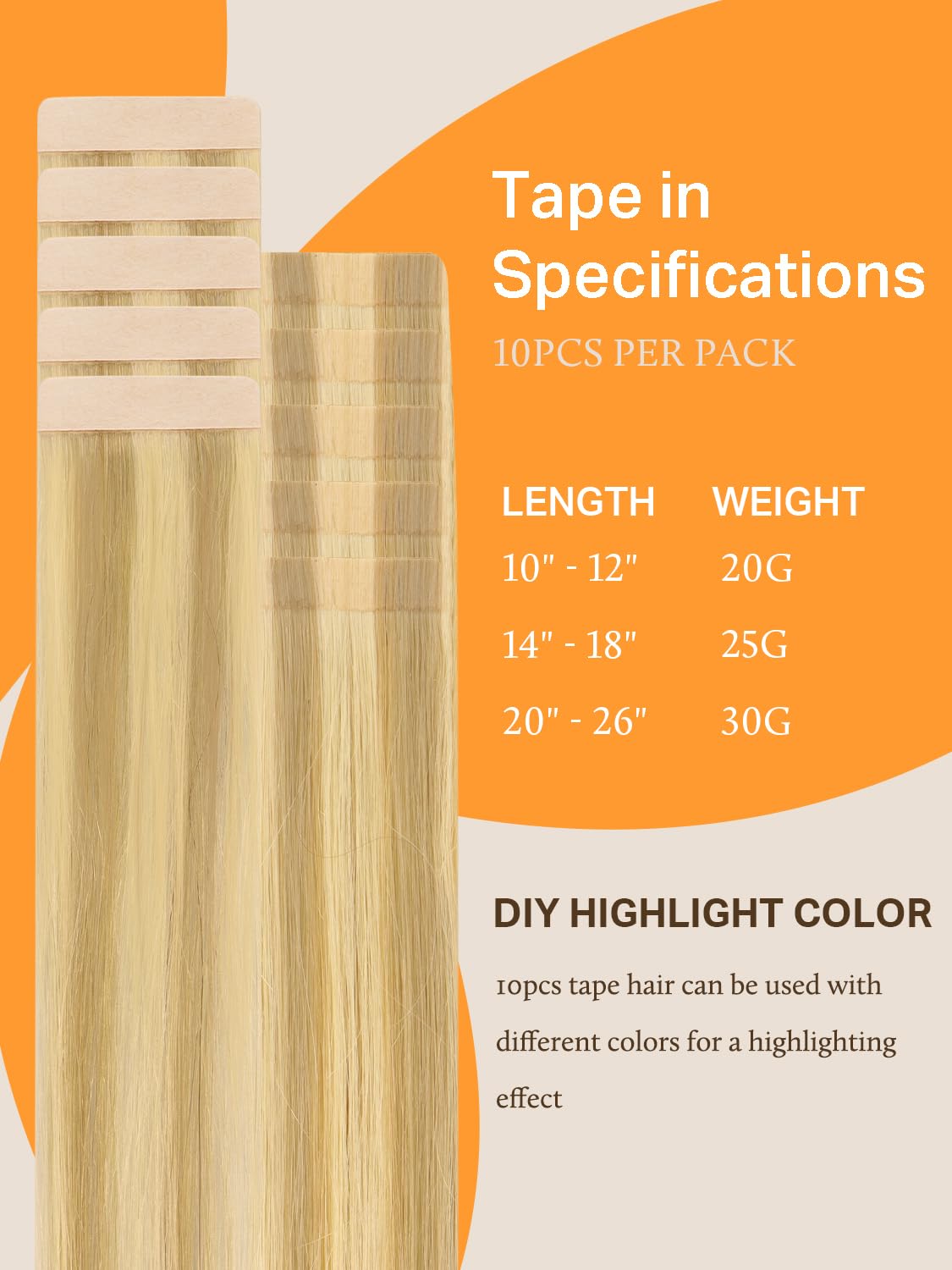 DOORES Tape in Hair Extensions Human Hair, 10pcs 25g 14 Inch Drity Blonde Highlight Golden Blonde, Human Hair Extensions Natural Hair Extensions Seamless Straight