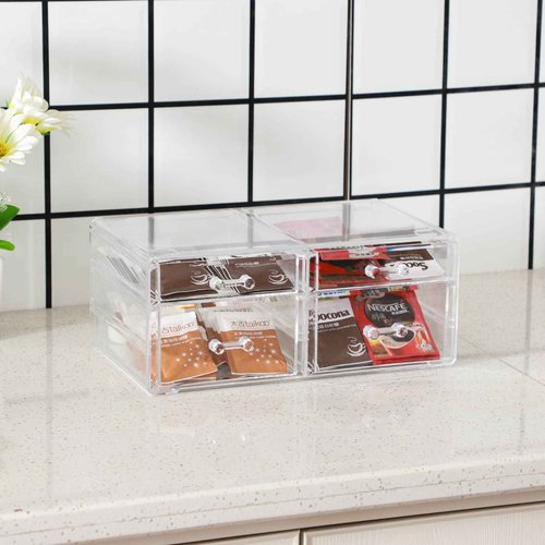 Cq acrylic Clear Acrylic Organizers Countertop,6 Drawers Stackable Storage Bins,Cute Clear Storage Bins for Vanity Jewelry,Hair Accessory,Beauty,Skin Care,Skincare Product Stackable Storage Drawers