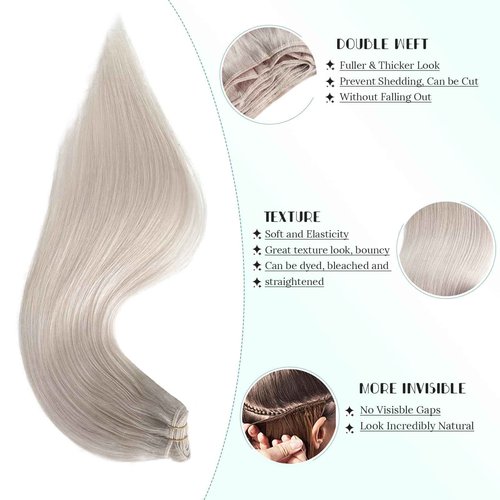 Sew in Hair Extensions Human Hair Weft Silvery Grey Hair Extensions Sew in Real Human Hair Invisible Weft Human Hair Colored Weaving Hair for Full Head 14inch 80g
