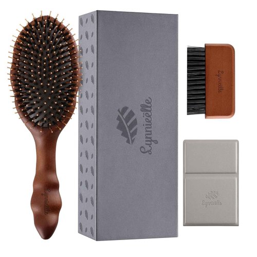 Lynnieëlle Premium Solid Wood Hair Brush, Nylon & Boar Bristle With Cushion Base, Exquisite Design, Detangling Hairbrush for all hair types