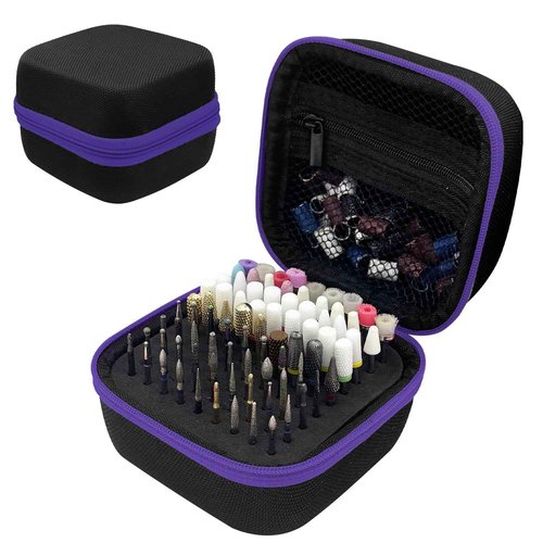 Thowapou 81 Holes Nail Drill Bit Holder, (ONLY CASE) Nail Bits Display Organizer Container, Nail Bits Container Box Case with High Density Foam, Efile Nail Bits Professional Manicure Tools, (Purple)