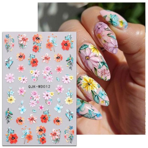 JMEOWIO 6 Sheets Flower Nail Art Stickers Decals Self-Adhesive Spring Summer Floral Nail Supplies Nail Art Design Decoration Accessories