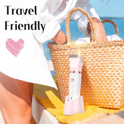 Bikini Trimmer for Women, Painless Electric Razor Shaver Women - Rechargeable Body Hair Trimmer, 3-In-1 Detachable Removal Kit with Ceramic Blade, Cordless Lady Shaver for Trip, IPX7 Waterproof, Peach