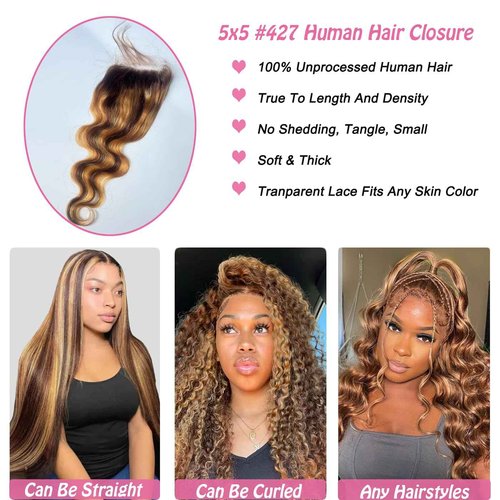 4/27 Closure 5x5 Hd Transparent Lace-Clsoure Body Wave 100% Human 10a Hair Extensions 150 Density With Baby Hair Pre-Plucked Free Part #427 Color 10 Inch