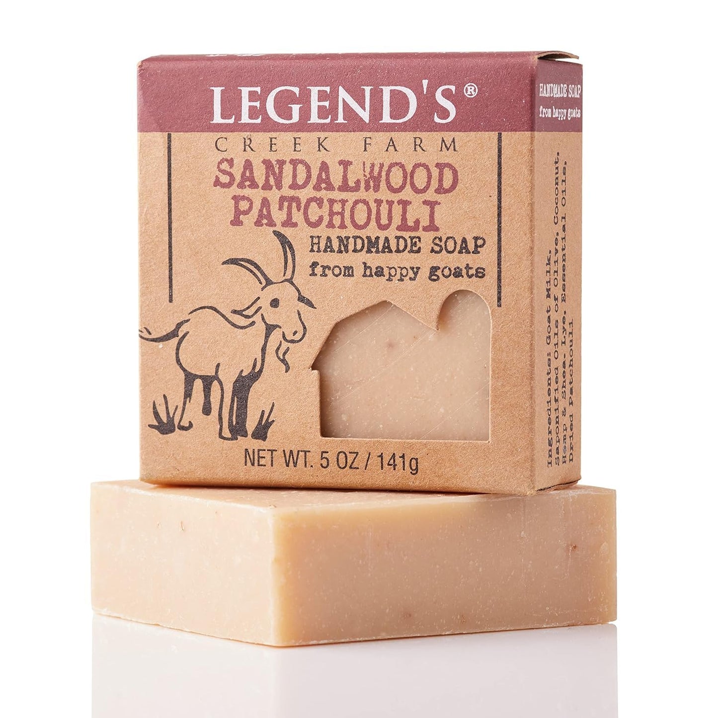 Legend's Creek Farm Goat Milk Soap - Cleansing Moisturizing Soap Bar for Hands and Body - 5 Oz Creamy Lather, Nourishing, Gentle Natural Soap for Sensitive Skin (Sandalwood Patchouli, Pack of 5)