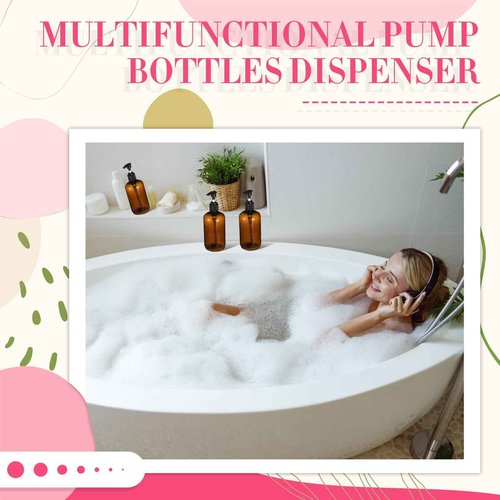 Tessco for you 24 Pcs Amber Soap Dispenser Empty Plastic Pump Bottles Refillable Shampoo Container for Hand Sanitizer Soap Lotion Body Wash Conditioner Bathroom Kitchen Travel, 8.45oz