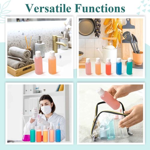 Tioncy 50 Pcs 2 oz Round Flip Top Plastic Bottles Small Squeeze Bottles with Lids 2 oz Empty Travel Refillable Containers for Essential Oils Perfumes Liquids Lotions Body Wash Shampoo Sauce