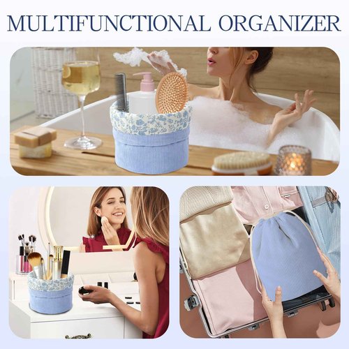 AMZMA Drawstring Makeup Bag Large Cotton Quilted Cosmetic Bag Portable Make Up Organizer Bag for Skin Care & Toiletries
