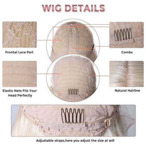 WOCO Women's Lace Front Wig Blonde T Part Long Straight 613 Color Kanekalon Futura Heat-Resistant Fiber Adjustable Synthetic Natural Looking Party Halloween Daily Hair Replacement Wig for Women