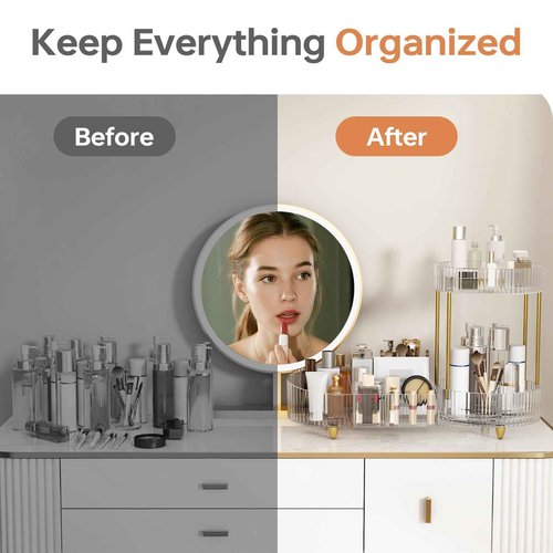Beborxue Makeup Organizer Countertop for Vanity, 360 Rotating Cosmetic Skincare Perfume Organizers, Large Capacity Cosmetic Display Case for Dresser, Bathroom Countertop (Clear)