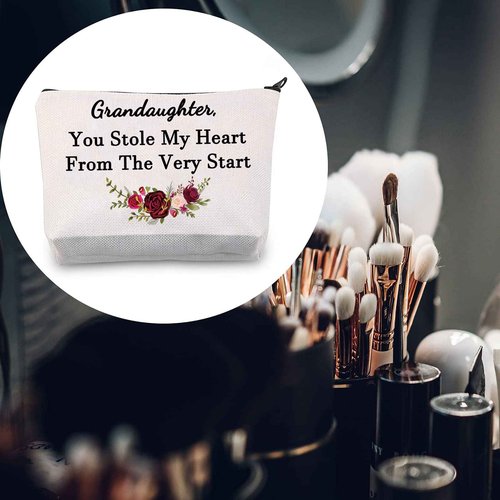 LEVLO Funny Granddaughter Gifts Grandaughter You Stole My Heart From The Very Start Makeup Bags Granddaughter Birthday Gifts (Grandaughter You Stole My Heart)