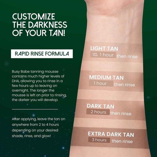 Busy Babe Self Tanner - Golden Nights Express Rapid Dark Tanning Mousse - Deeper Sun-Kissed Glow with Mitt - Vegan, Cruelty-Free, Instant Tan, Self Tanning Mousse Pump - 7.2 oz, No Orange Hues
