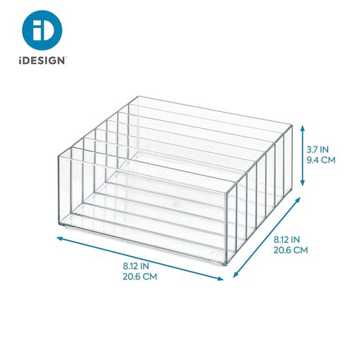iDesign 42870 Clarity BPA-Free Plastic Divided Wide Makeup Palette Organizer, 8.1" x 8.1" x 3.7"