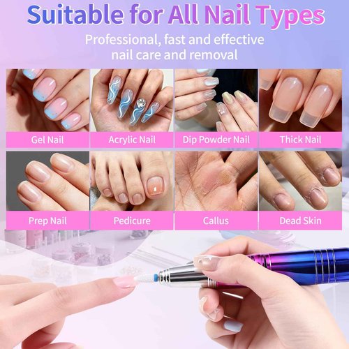 Electric Nail Drill Professional - 45000 RPM Cordless Nail Drill with Rechargeable Stand, Electric Nail File with Nail Lamp, Portable Nail Drills for Acrylic Gel Polishing Removing, Home & Salon Use