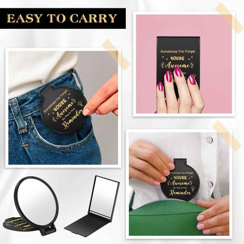 Geetery 48 Sets Inspirational Compact Mirror Bulk Round Makeup Glass Purse Pocket Mini Hand Folding Makeup Mirror with Gift Bags for Thanksgiving Christmas Women Coworker Friends