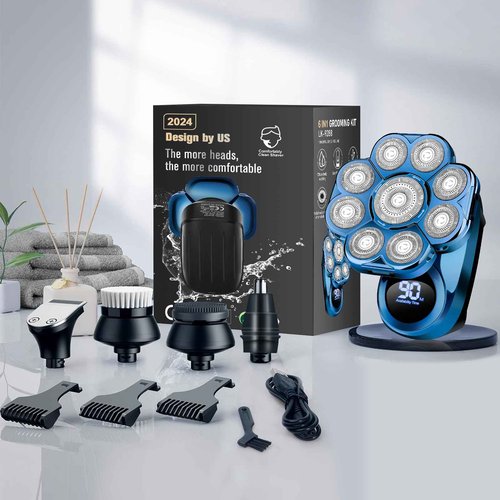 9D Electric Head Shaver for Bald Men, Upgraded 5-in-1 Waterproof Wet/Dry Grooming Kit Electric Shaver for Men, Cordless Rechargeable Bald Head Razor for Home&Travel