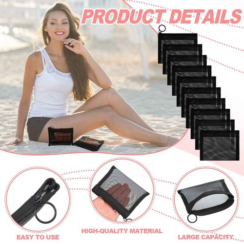 Black Small Zipper Pouch Mesh Mini Cosmetic Bag Coin Purse Bulk Mesh Coin Pouch Organizer for Women Travel Home, 5 x 4 Inch(40 Pcs)