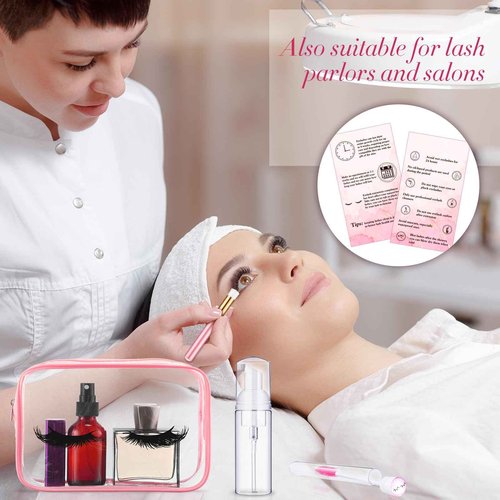 8 Pcs Lash Shampoo Brushes Set Eyelash Aftercare Bag Disposable Mascara Tubes Foam Pump Bottle Extension Aftercare Instructions Cards Eyelash Accessories for Women Mother's Gift(Clear Bag, PVC)